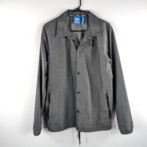 Adidas Originals Small Coach Jacket Snap Front Tonal Back Logo Gray Mens